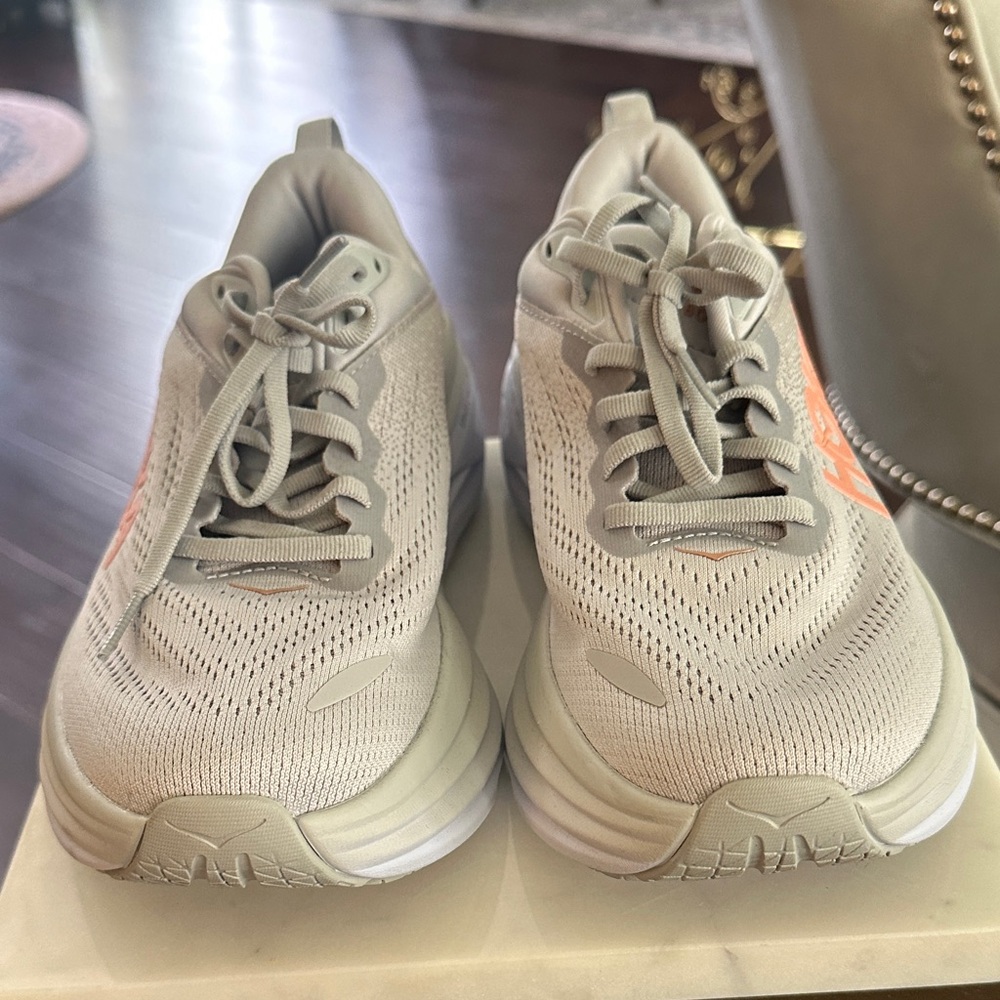 Hoka Beige and Orange Running Shoes